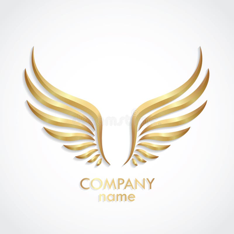 3d golden shiny metal wings logo design