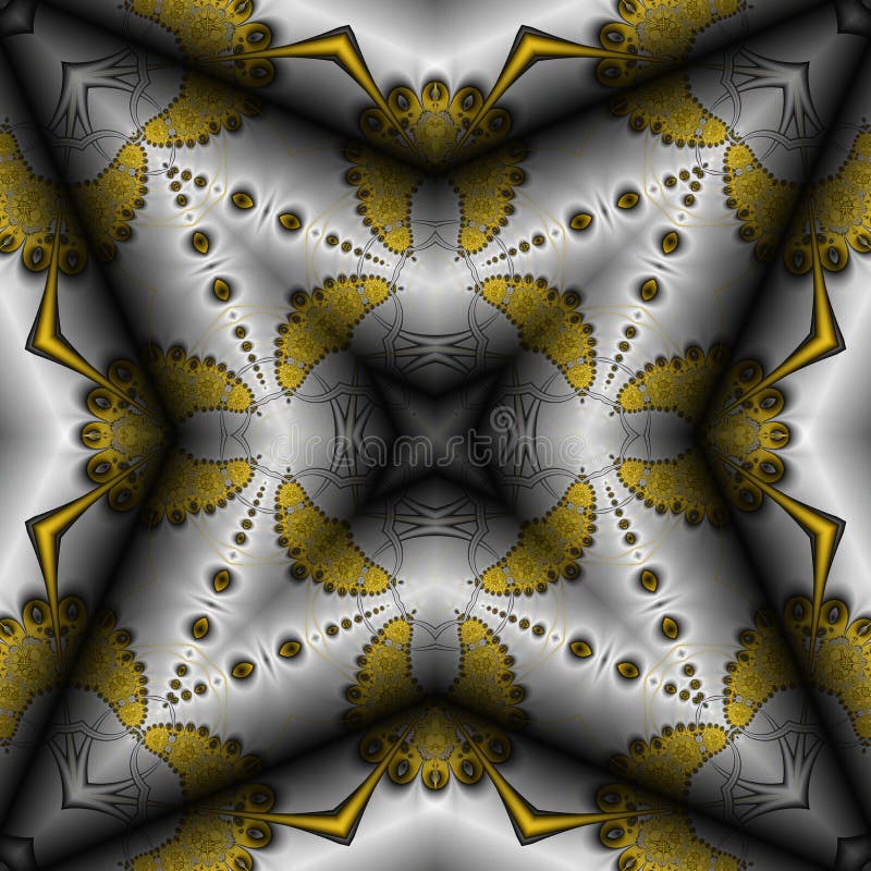 3d golden silver kaleidoscopic fractal pattern vector illustration