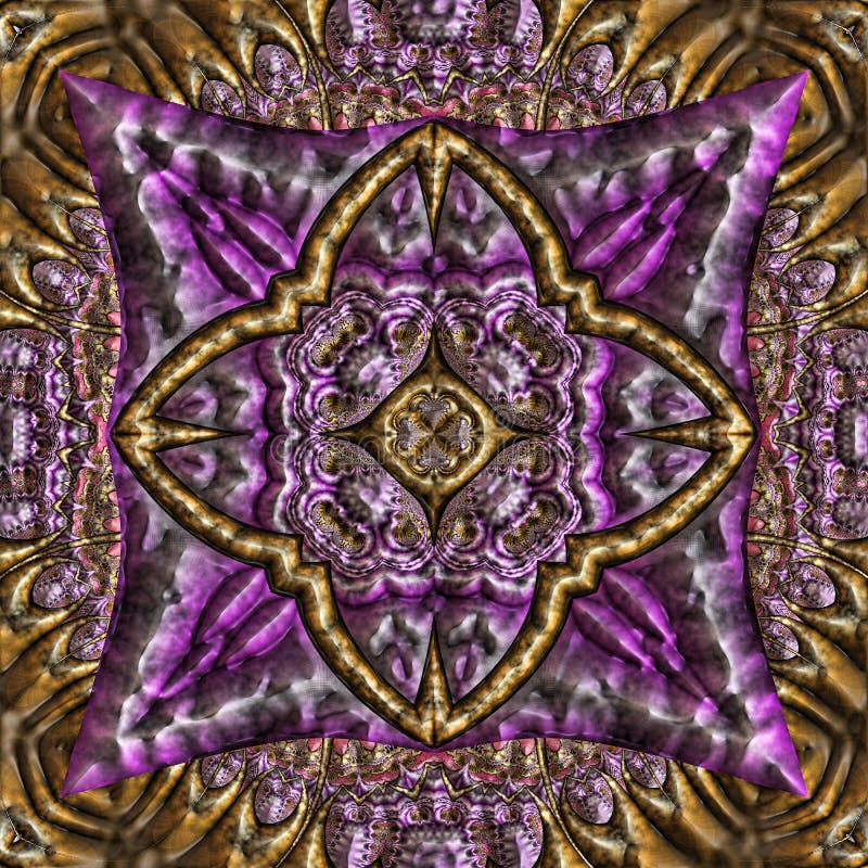 3d golden violet kaleidoscopic fractal pattern royalty free illustration