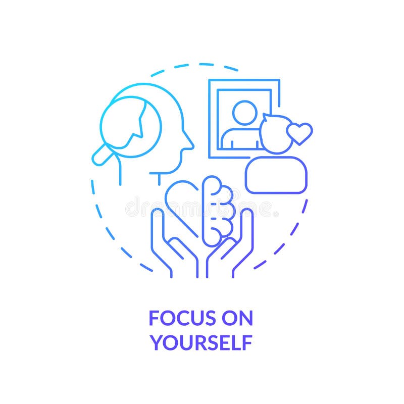 Focalizare pictogramă gradient 2d pe conceptul dvs. Pictograma gradient de linie subțire 2d se concentrează asupra conceptului de ilustrație vectorială albastră izolată reprezentând relația codependentă.