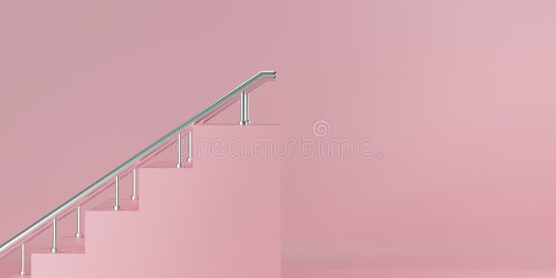 3d gradini rosa di rendering con corrimano metallico royalty illustrazione gratis