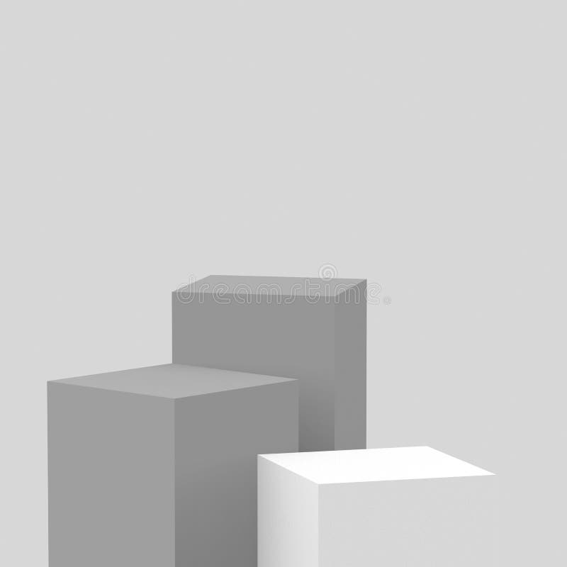 3d gray white cubes square podium minimal studio background. stock illustration