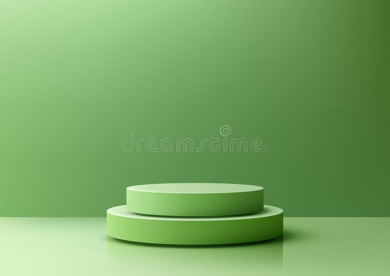 3d green cylindrical podium mockup minimalist monochromatic product display showcase modern reflective surface abstract geometric royalty free illustration