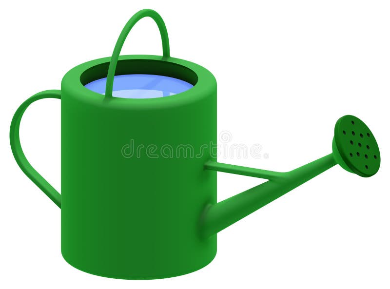 3D Green Watering Can med vatten för trädgårdsentusiaster royaltyfri illustrationer