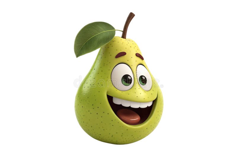 3d Hamoriative Cartoon Pear персонаж Happy Expression Emoji изолирован на белом фоне иллюстрация вектора