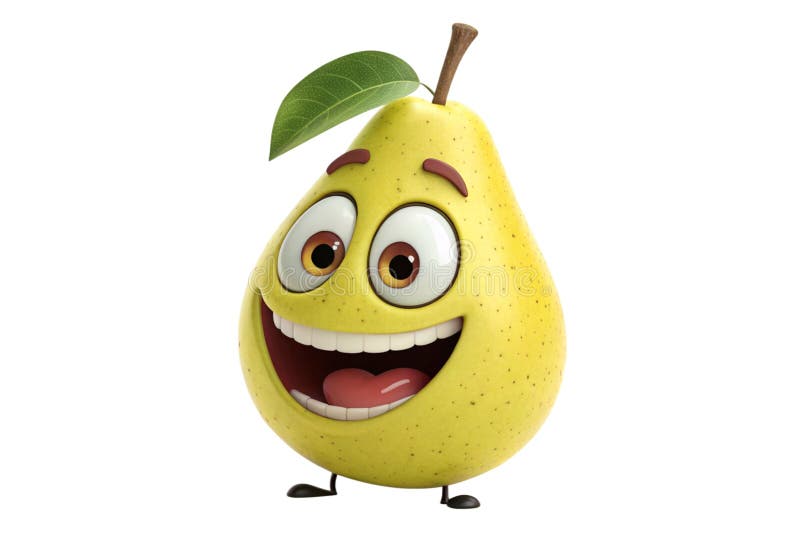 3d Hamoriative Cartoon Pear персонаж Happy Expression Emoji изолирован на белом фоне бесплатная иллюстрация
