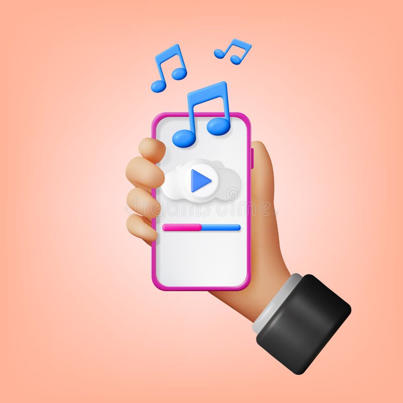 3D Hand with Music Cloud Note in Mobile Phone Stock Illustration