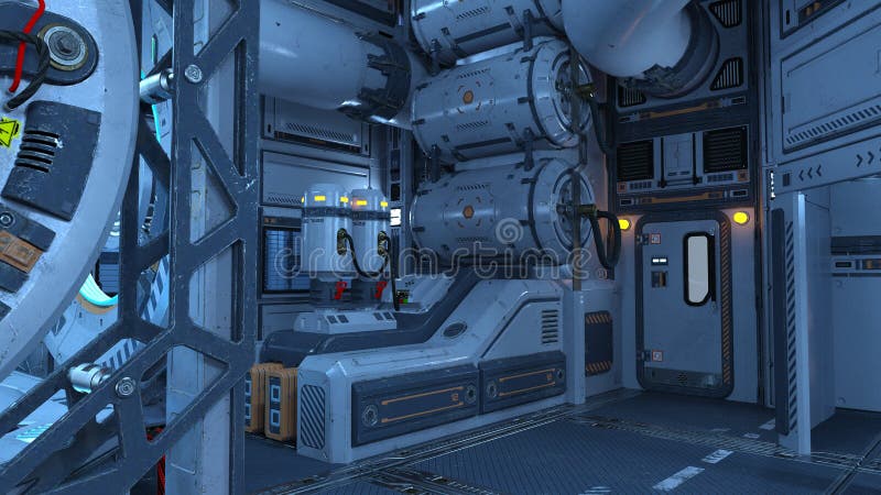 3d hangar teleportowy. 3d renderowanie hangaru teleportowego science fiction na stacji kosmicznej