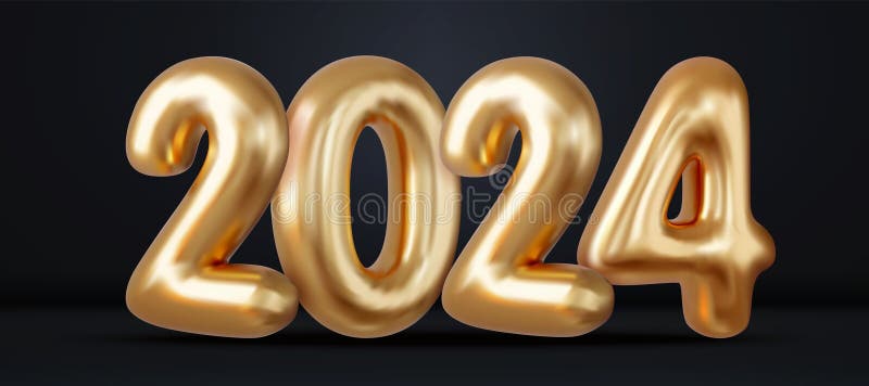 Happy new year 2024 illustration in yellow color text on white