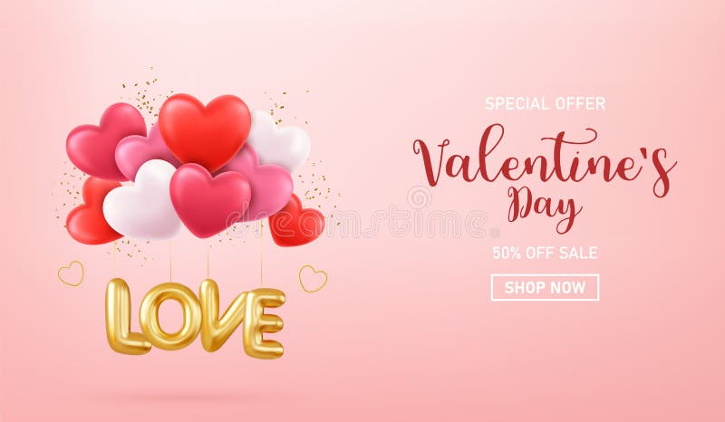 3d Happy Valentine&x27;s Day banner