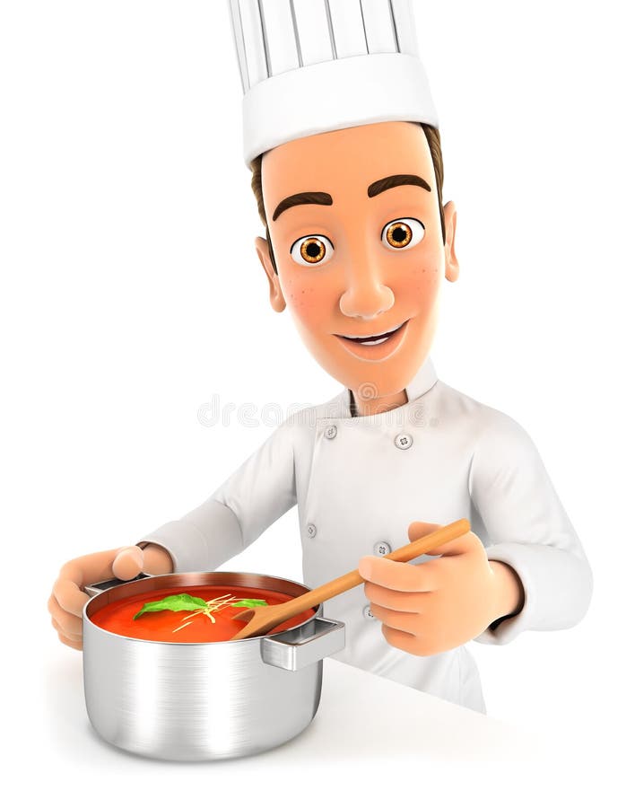 3d head chef cooking soup royalty free illustration