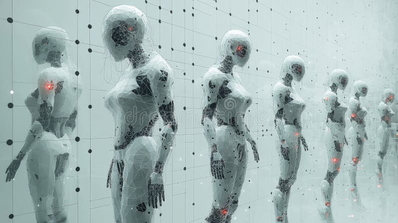 3D Hierarchical Organization Chart with Human and Robot Members. Generative AI royalty free stock images