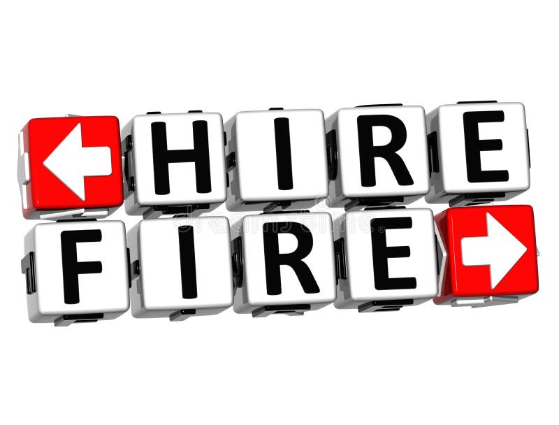 3D Hire Fire Button Click Here Block Text stock illustration