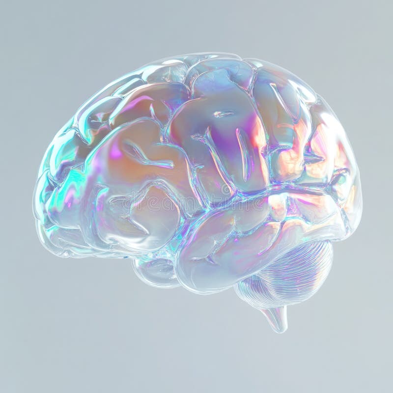 D Holographic Brain on Neutral Background stock photography