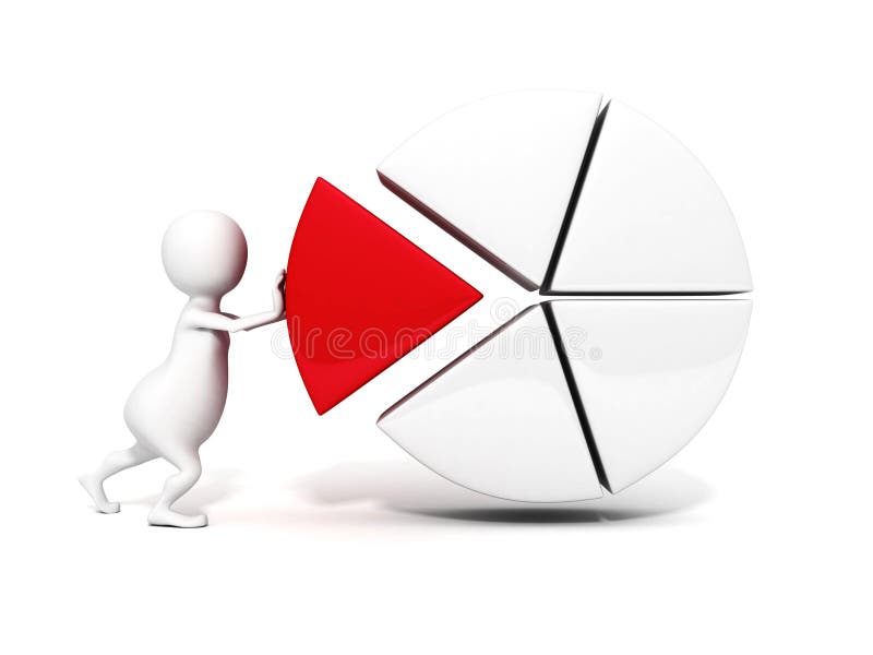 3d homme, personne poussant un morceau d'un graphique circulaire. affaires de succès illustration stock 3d homme, personne poussant un morceau d'un graphique circulaire. affaires de succès illustration stock