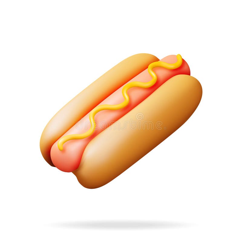 3D Hot Dog with Mustard Isolated on White stock illustration