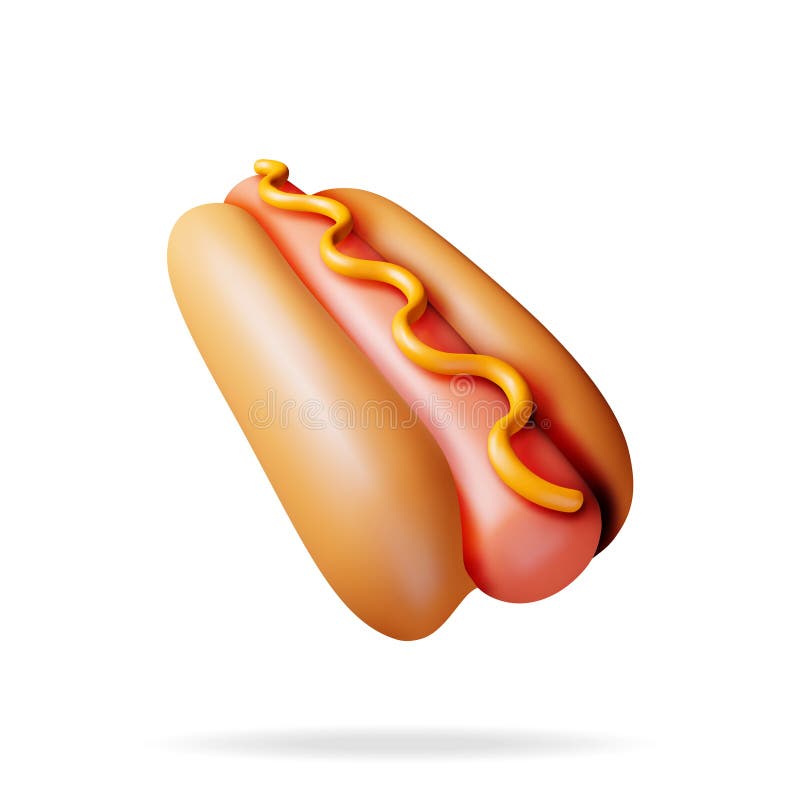3D Hot Dog with Mustard Isolated on White stock illustration