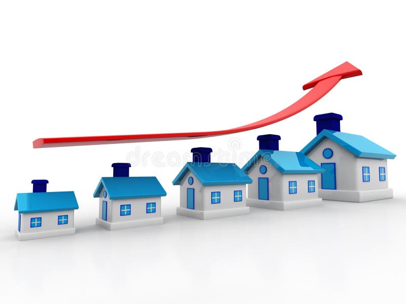 3d house and arrow graph. Growth in real estate stock illustration