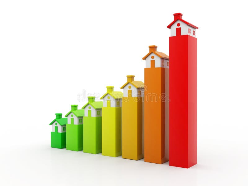 Real Estate Industry Concept, 3d House and Arrow Graph. Growth in Real