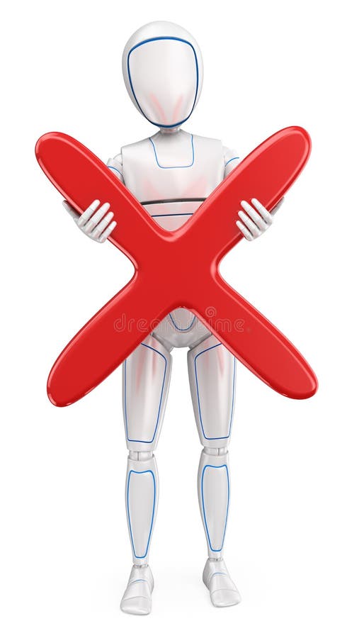 3D Humanoid robota pozycja z dużym czerwonym krzyżem ilustracja wektor