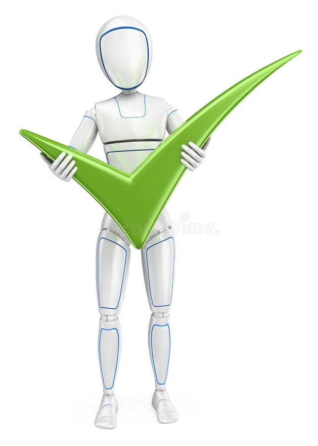 3D Humanoid robota pozycja z dużym zieleń cwelichem ilustracji