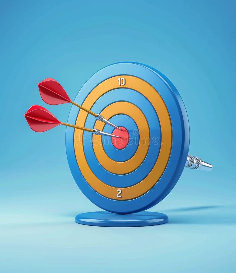 3D icon of blue dart hitting bullseye on target vector illustration