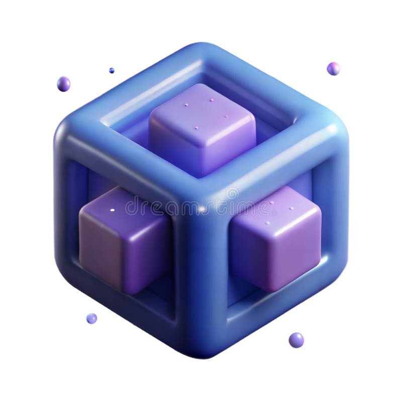 3D Icon of Floating Data Cube with Sparkles Isolated on White Background vector illustration
