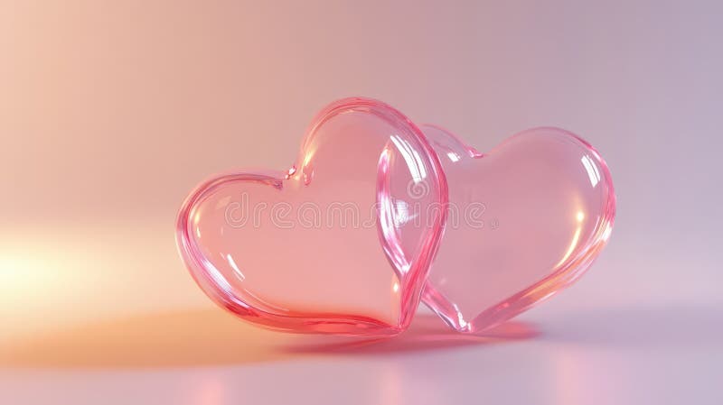 3d icon of hearts, transparent and frosted glass texture, high glossy, pastel color of pink stock illustration