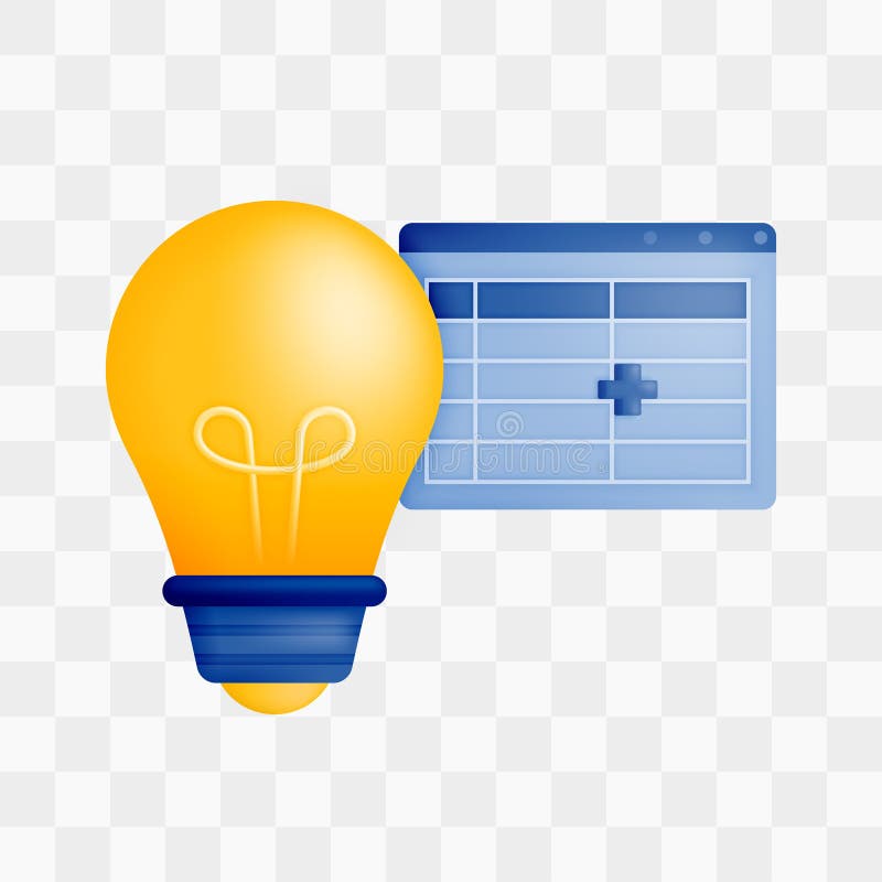 3d icon realistic render style of light bulb or light bulb with spreadsheet software, metaphor of ideas and thoughts in accounting stock illustration