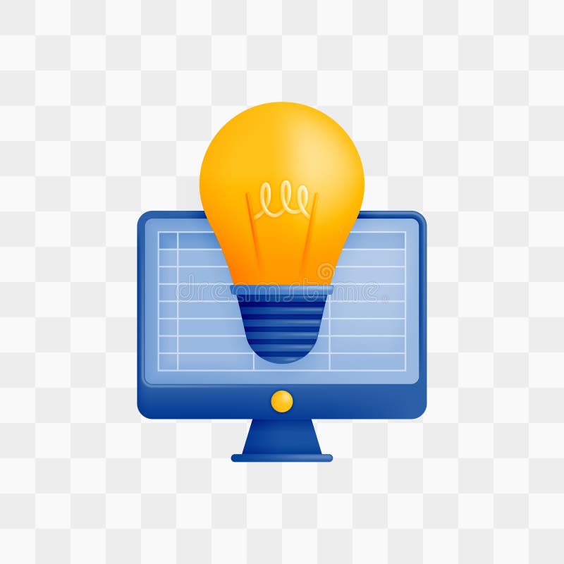 3d icon realistic render style of lights or bulb and computers that work on spreadsheet metaphors ideas and inspiration of royalty free illustration