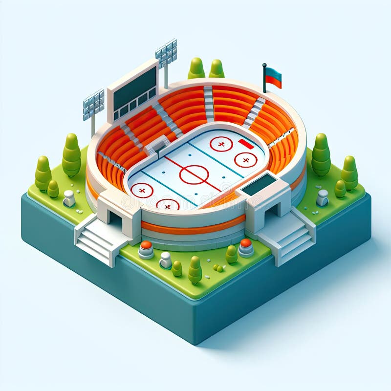 3D Icon of a Small Cute Hockey Stadium in Isometric Style on a White