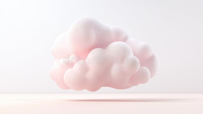 3d-ikon av ett rosa fluffmoln som flyter på en vit bakgrund och skapar en drömmande och surrealistisk atmosfär royaltyfri bild