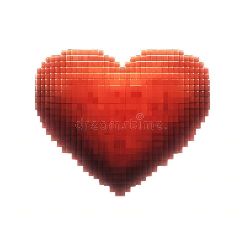 3d-ikon Pixel-hjärta som glöms i vibrerande rött och som representerar känslomässig koppling till mjuk återgivning, volymetrisk oc vektor illustrationer