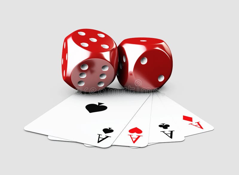 3d Illustartion of casino dices and play card, isolated white. 3d Illustartion of casino dices and play card, isolated white