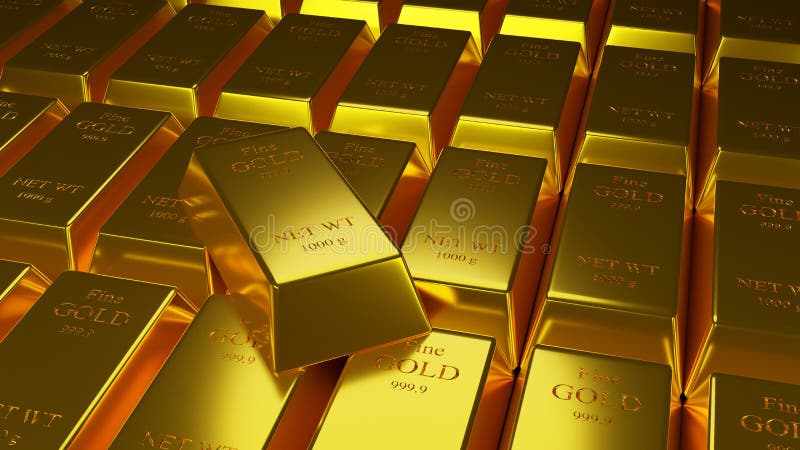 3d illustartion of gold bars 1000 grams pure gold