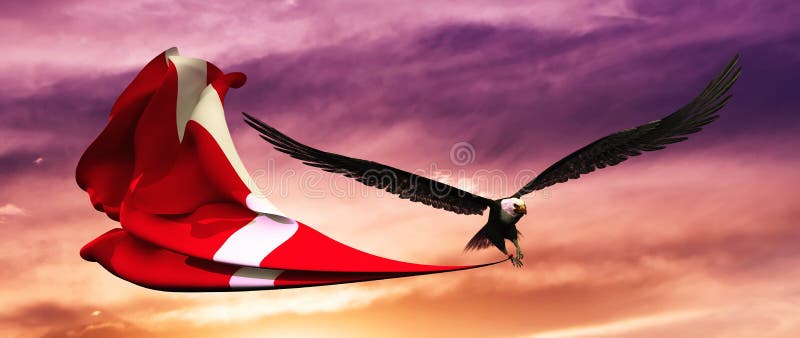 3d illustratie van adelaar en vlag die in de wind drijven stock illustratie