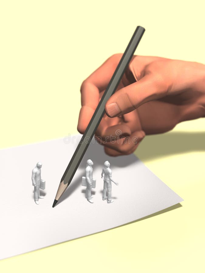 3D illustratie van het letten van de op grote hand onder het schrijven royalty-vrije illustratie 3D illustratie van het letten van de op grote hand onder het schrijven royalty-vrije illustratie