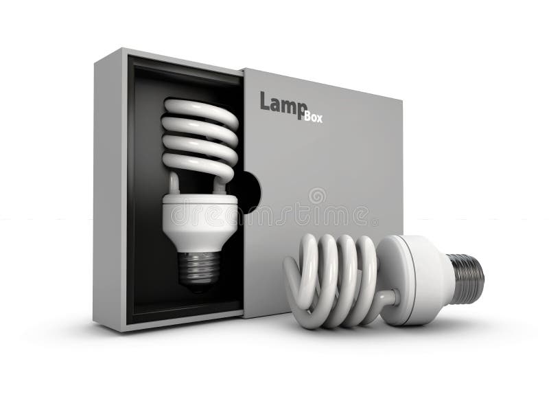 3d illustratie van LEIDENE gloeilamp in de doos en dichtbijgelegen doos, geïsoleerd wit royalty-vrije illustratie 3d illustratie van LEIDENE gloeilamp in de doos en dichtbijgelegen doos, geïsoleerd wit royalty-vrije illustratie