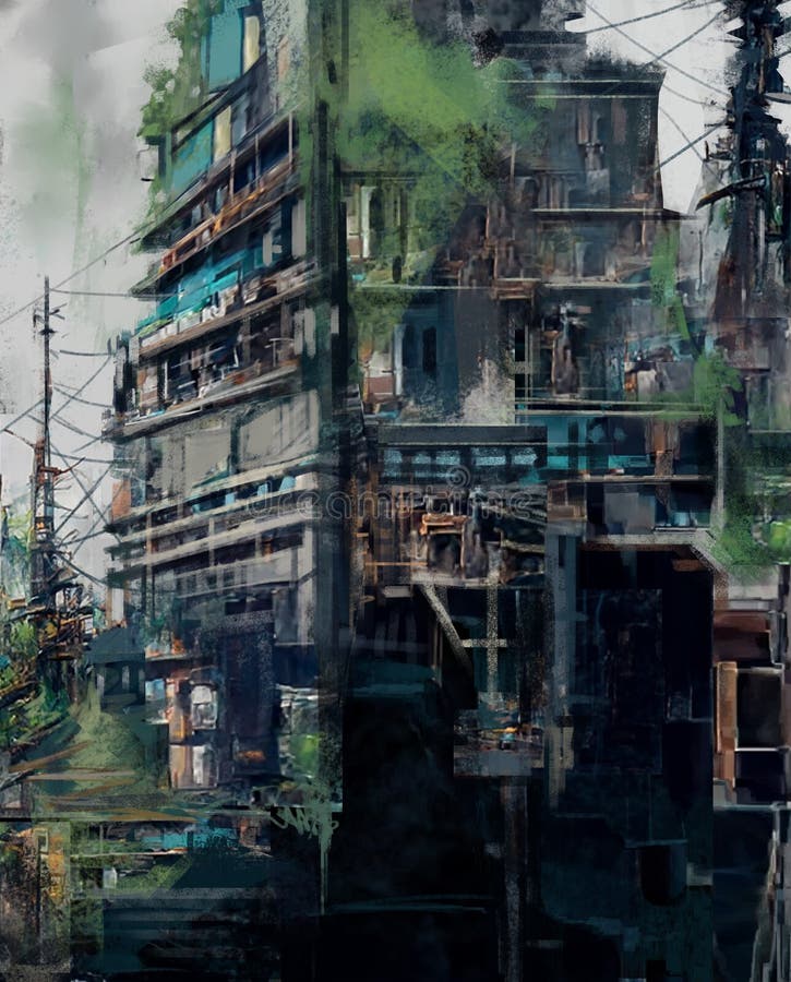 3d illustration of an abstract building built over an ominous pit in a anime style - fantasy painting