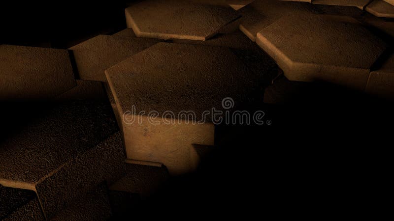 3D illustration of abstract futuristic background from many different hexagons, honeycomb wood, idea for screensaver and stock illustration 3D illustration of abstract futuristic background from many different hexagons, honeycomb wood, idea for screensaver and stock illustration