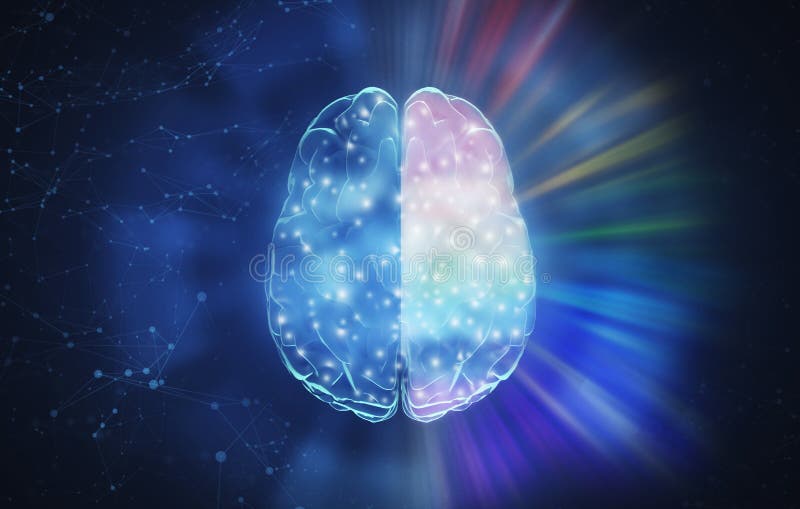 3d Illustration For AI Concept Of Futuristic Human Brain Over Abstract Background stock illustration