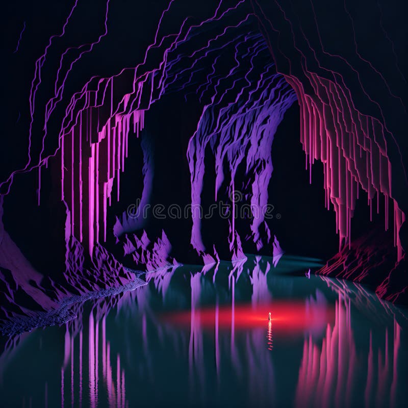 A mysterious cave illuminated by a striking red light royalty free illustration.