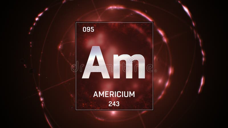 Americium as Element 95 of the Periodic Table 3D illustration on red background stock illustration