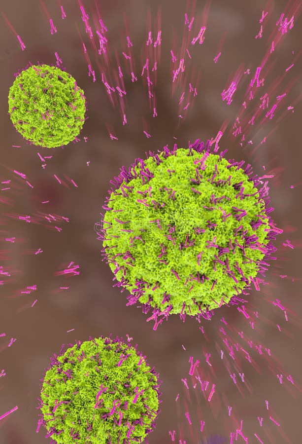 3d Illustration of Antibodies Attacking Virus Cell into the Bloodstream