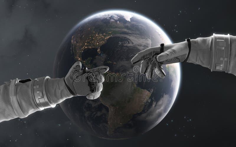 3D Illustration of Astronaut Hand Connecting Stock Illustration