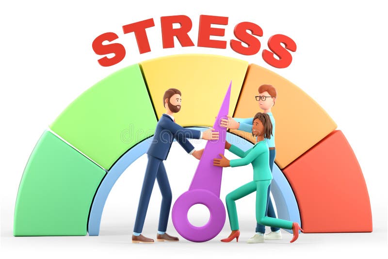 3D illustration of human characters reducing the pressure of problem in stress level concept. Emotional overload, employee frustrations at work. Business tension. Strong people resisting workload. 3D illustration of human characters reducing the pressure of problem in stress level concept. Emotional overload, employee frustrations at work. Business tension. Strong people resisting workload