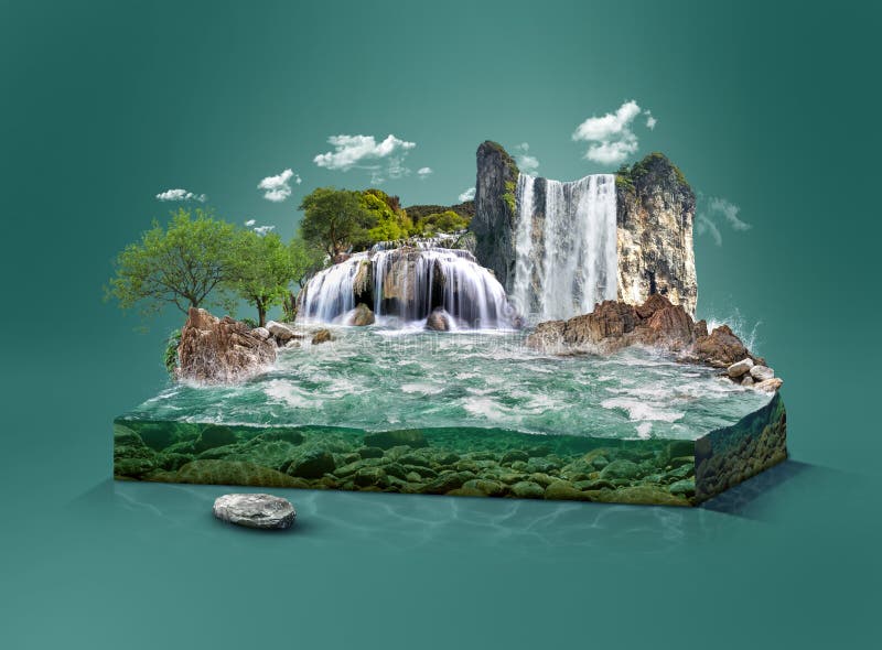 3D Waterfall Green Fields Clouds HD Wallpapers  HD Wallpapers  ID 32653