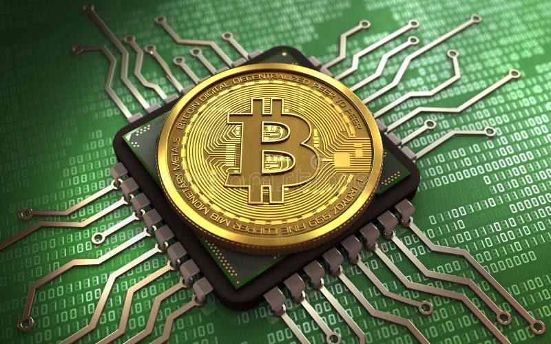 3d bitcoin computer chip stock illustration. Illustration of symbol ...