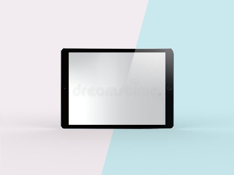 3D Illustration of Black Tablet on Simple Pastel Pink Mint Background. royalty free illustration