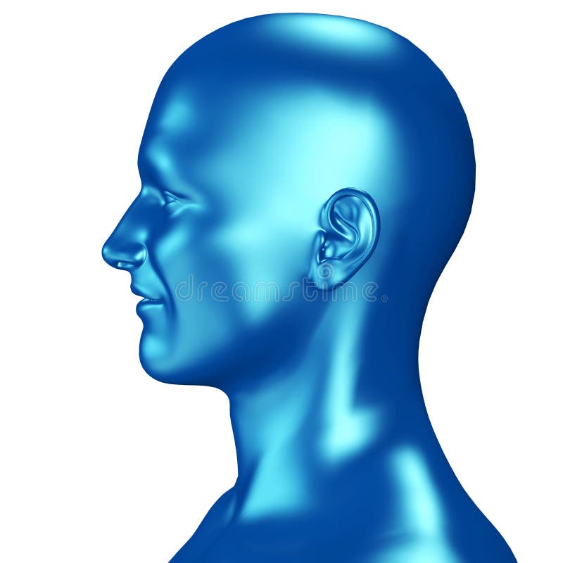 3d illustration of a blue male smiling head pleased stock illustration